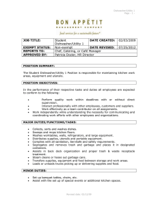 Student Dishwasher/Utility 1 Chef, Catering, or Café Manager
