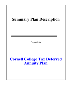Summary Plan Description Cornell College Tax Deferred Annuity Plan Prepared for