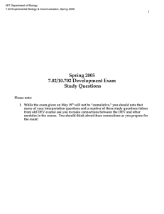 Spring 2005 7.02/10.702 Development Exam Study Questions
