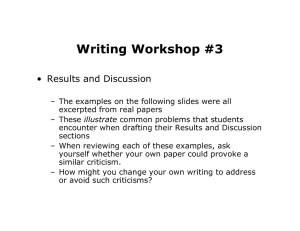 Writing Workshop #3 • Results and Discussion