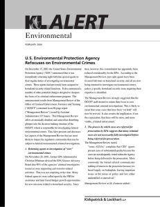 Environmental U.S. Environmental Protection Agency Refocuses on Environmental Crimes