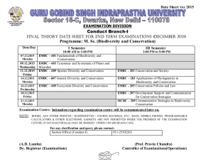 Conduct Branch-I Programme: M. Sc. (Biodiversity and Conservation) Date Sheet/