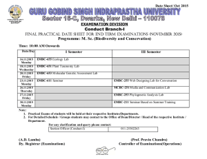 Conduct Branch-I Programme: M. Sc. (Biodiversity and Conservation) Date Sheet/ Oct 2015