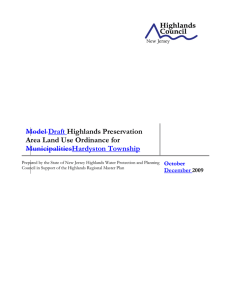 Model Draft MunicipalitiesHardyston Township Highlands Preservation Area Land Use Ordinance for