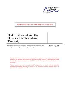 Draft Highlands Land Use Ordinance for Tewksbury Township