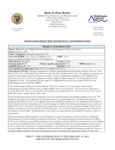 State of New Jersey  HIGHLANDS DRAFT RMP CONSISTENCY DETERMINATION PROJECT INFORMATION