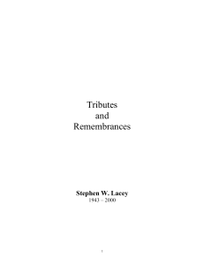 Tributes and Remembrances Stephen W. Lacey
