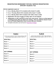 REGISTRATION WORKSHEET FOR SELF-SERVICE REGISTRATION 2016-2017 Academic Year