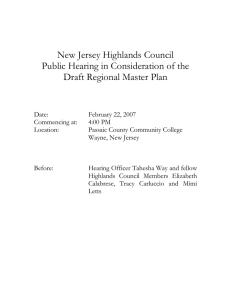 New Jersey Highlands Council Public Hearing in Consideration of the