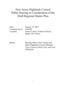 New Jersey Highlands Council Public Hearing in Consideration of the