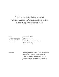 New Jersey Highlands Council Public Hearing in Consideration of the