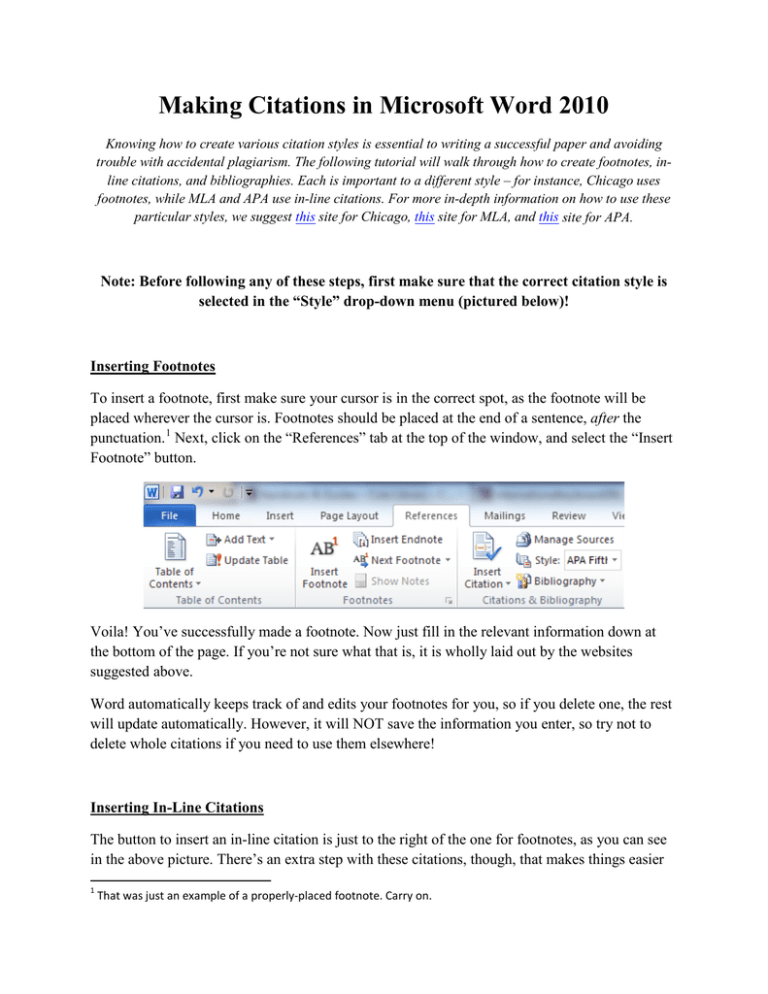 Making Citations In Microsoft Word 2010