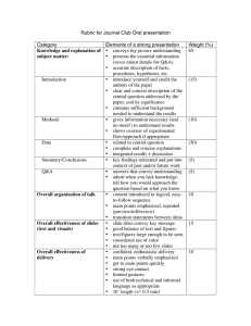 Rubric for Journal Club Oral presentation Category Elements of a strong presentation