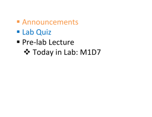  Announcements  Lab Quiz  Pre‐lab Lecture  Today in Lab: M1D7