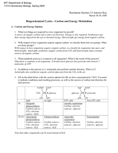 Recitation Section 13 Answer Key Biogeochemical Cycles—Carbon and Energy Metabolism