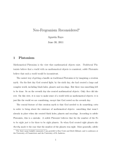 Neo-Fregeanism Reconsidered 1 Platonism ∗