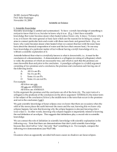 24.200: Ancient Philosophy Prof. Sally Haslanger November 10, 2004 I.  Scientific Knowledge