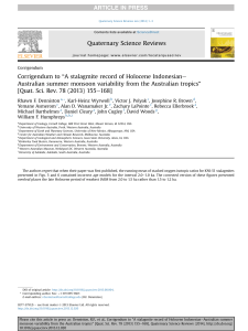 Quaternary Science Reviews “A stalagmite record of Holocene Indonesiane Corrigendum to ”