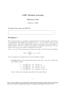 6.867  Machine  learning Problem  1 Mid-term  exam