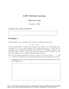 6.867  Machine  learning Problem  1 Mid-term  exam