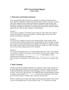 6.871 Term Project Report  1. Motivation and Problem Statement