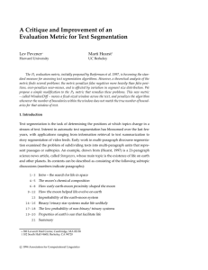 A Critique and Improvement of an Evaluation Metric for Text Segmentation