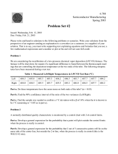 Problem Set #2 6.780 Semiconductor Manufacturing Spring 2003
