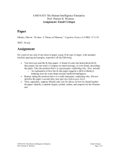 Paper Assignment 6.803/6.833 The Human Intelligence Enterprise Prof. Patrick H. Winston