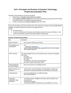 6.811: Principles and Practice of Assistive Technology  Project Documentation Plan   