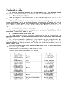 Algeria (country code +213) - Communication of 17.XII.2007: