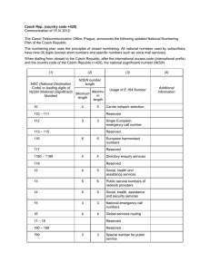 Czech Rep. (country code +420) Communication of 15.IV.2012: Czech Telecommunication Office