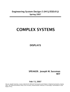 COMPLEX SYSTEMS DISPLAYS Engineering System Design (1.041J/ESD.01J) SPEAKER:  Joseph M. Sussman