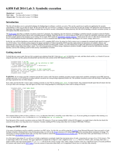 6.858 Fall 2014 Lab 3: Symbolic execution Introduction