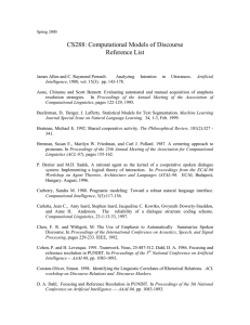 CS288: Computational Models of Discourse Reference List