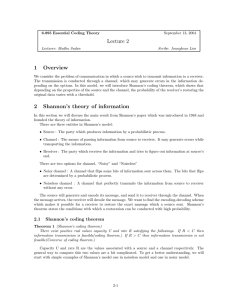 Lecture 2 1  Overview