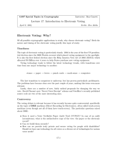 Lecture 17:  Introduction to Electronic Voting