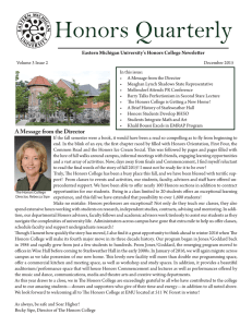 Honors Quarterly Eastern Michigan University’s Honors College Newsletter