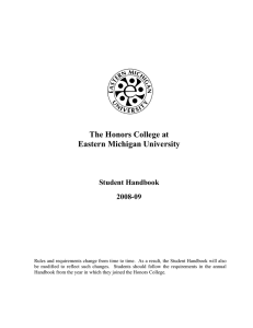 The Honors College at Eastern Michigan University Student Handbook 2008-09