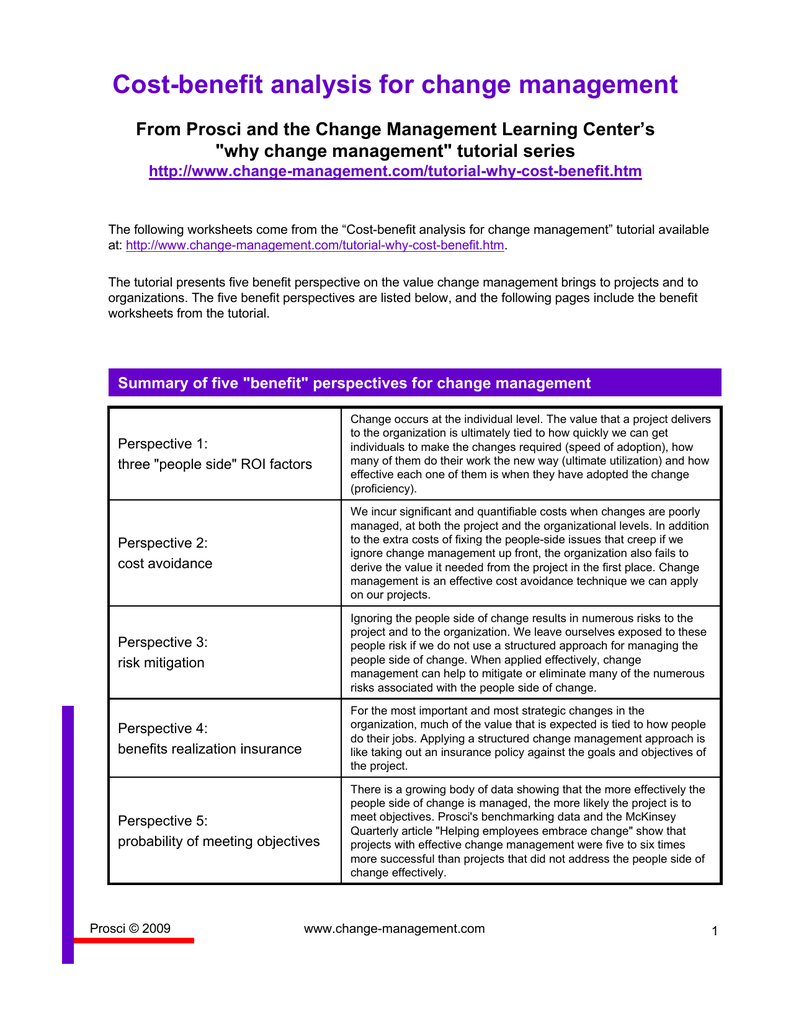 Cost-benefit analysis for change management Inside Cost Benefit Analysis Worksheet