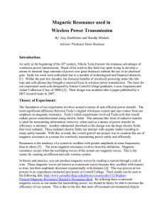 Magnetic Resonance used in Wireless Power Transmission Introduction:
