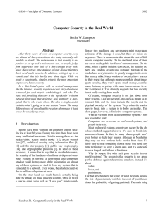 Computer Security in the Real World  Butler W. Lampson Microsoft