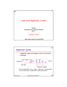 Lists and Algebraic Types Algebraic types