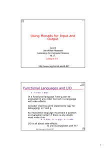 Using Monads for Input and Output Functional Languages and I/O