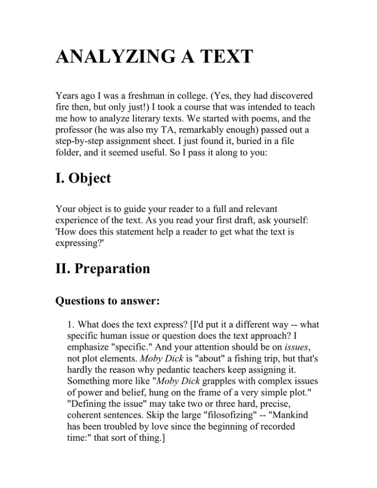 ANALYZING A TEXT
