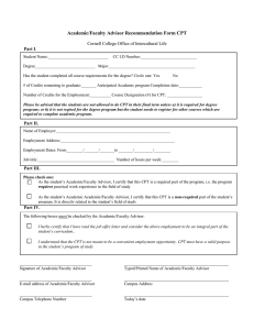 Academic/Faculty Advisor Recommendation Form CPT  Part I