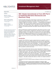 Investment Management Alert SEC Adopts Amendments to Form ADV Part 2