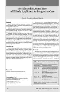 Pre-admission Assessment of Elderly Applicants to Long-term Care Joseph Dimech, Anthony Fiorini Abstract