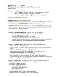 Minutes from MEC-CCA meeting (Michigan Engineering College-Community College Association) October 16, 2009