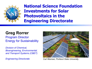 National Science Foundation Investments for Solar Photovoltaics in the Engineering Directorate
