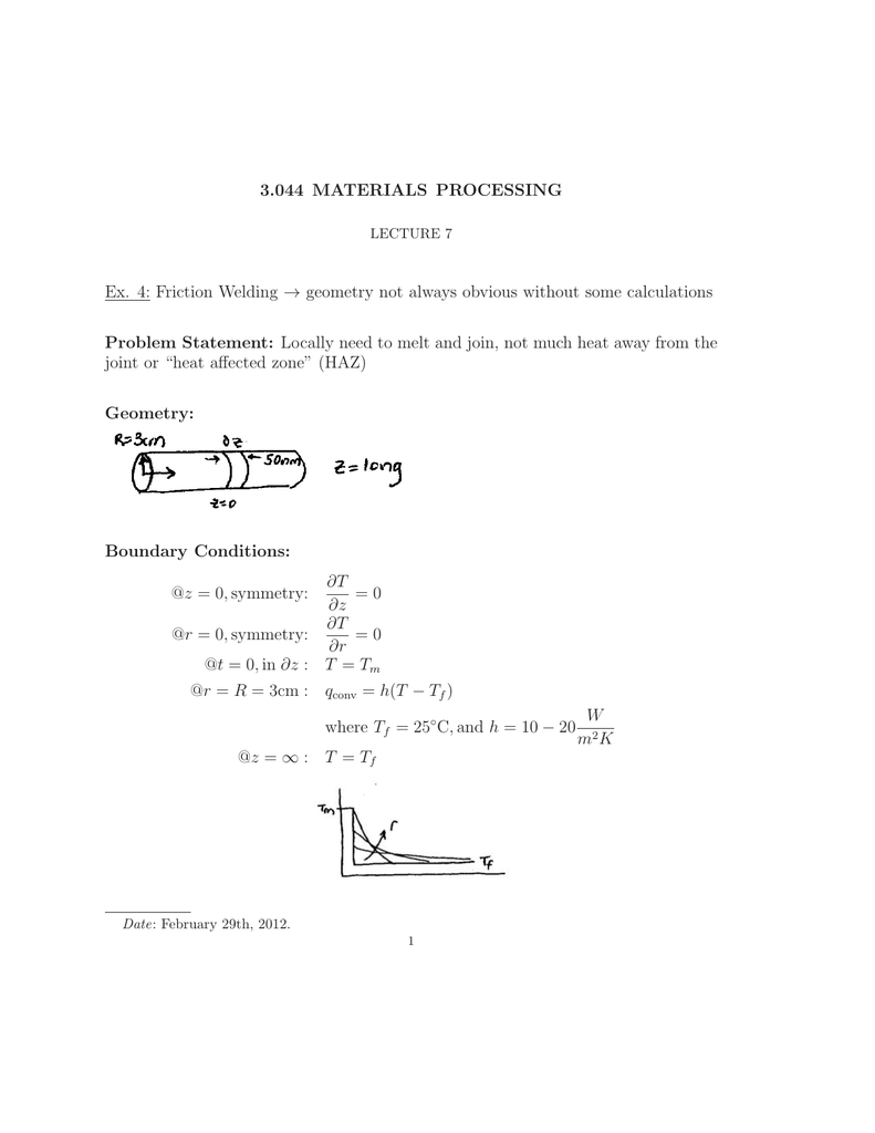 3 044 Materials Processing Problem Statement Geometry Boundary Conditions